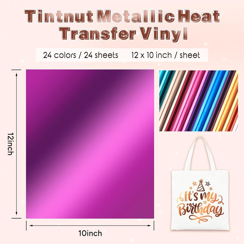 Tintnut Metallic Heat Transfer Vinyl Multicolored Chrome HTV -24 Sheets 12"x 10" Foil Holographic Iron On Vinyl for DIY T-Shirts Handbags Hats Crafts - Image 2